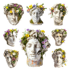 Poster - PNG floral statue head design element set, transparent background