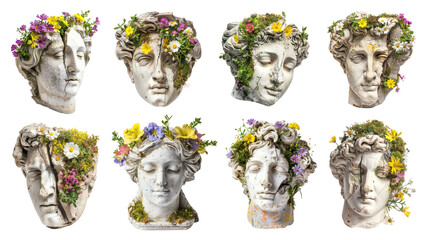 Canvas Print - PNG floral statue head design element set, transparent background