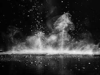 Abstract Steam and Water Droplets on a Black Background