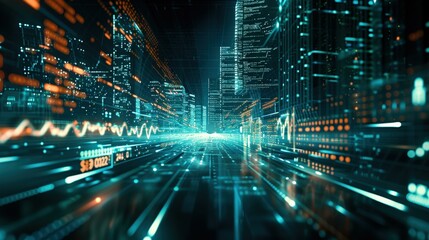 Poster - Futuristic Cityscape with Data and Technology Concepts