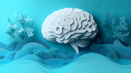 Wall Mural - Paper cutout in the shape of a human brain isolated on background medical concepts