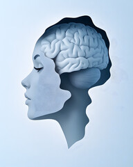 Wall Mural - Paper cutout in the shape of a human brain isolated on background medical concepts