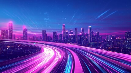 Canvas Print - A city skyline at night with neon lights and motion blur, representing the fast-paced urban lifestyle.