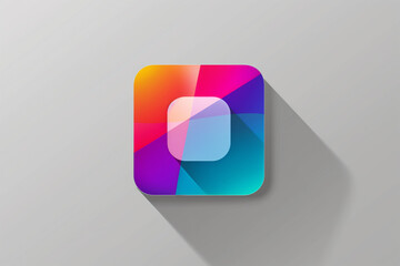 Colorful square icon with shadow on gray background


