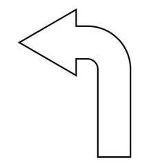 Wall Mural - arrow pointing to the left, black and white vector silhouette illustration of curved arrow shape sym