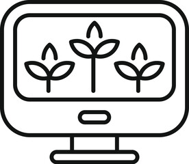 Poster - simple vector icon of a computer screen displaying growing plants, representing online farming or bo