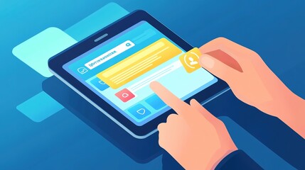 Poster - A person using an insurance chatbot to answer queries about their policy on a tablet.
