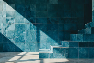 Wall Mural - Modern interior with blue marble walls