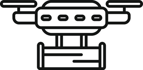 Poster - Simple icon of a drone carrying wood timber, representing innovation in the construction industry