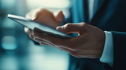 Poster - An insurance agent using advanced technology tools on a tablet to serve clients.