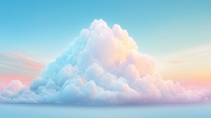 Wall Mural - A large fluffy white cloud with a pink and orange sky in the background