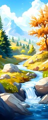 Poster - Mountain Stream With Waterfall.