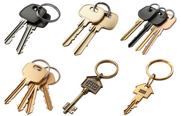 Wall Mural - assorted keys with keychains in various styles and designs isolated on transparent background
