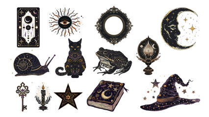 Wall Mural - png mystical art illustration design element set, transparent background