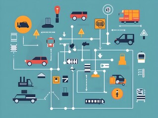 Poster - Detailed Traffic Control Flowchart with Visual Elements and Copy Space