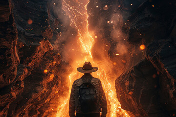 Wall Mural - A person burning at hell generative AI technology concept