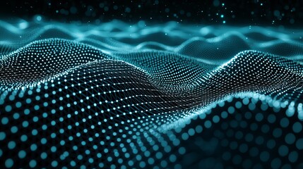 Aufkleber - A futuristic blue hexagon background with a hexagonal honeycomb concept. Waves of particles. A 3D rendering of a data technology background.
