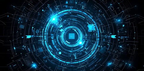 Leinwandbilder - Streamlined futuristic circle blue hud podium. Round border frame scifi digital screen.