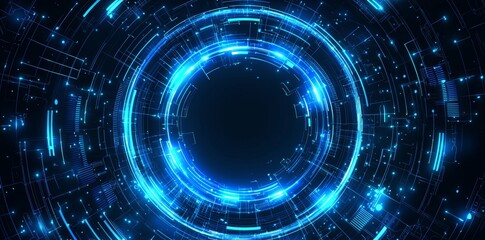 Fototapete - Blue glow transparent circle holographic design with a holographic circle hud