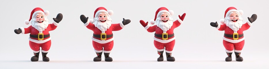 Aufkleber - Isolated on a white and transparent background, set of 3D cartoon character Santa Claus Marry Christmas happy smile dancing having fun