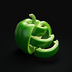 Canvas Print - Green bell pepper sliced into rings on a black background.