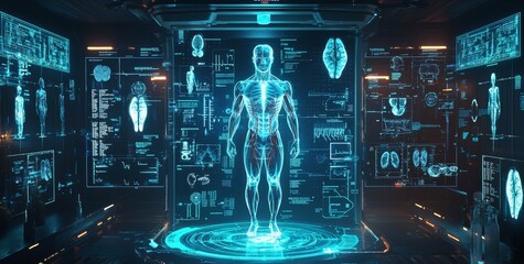 Leinwandbilder - Future Health Infographic on a Screen with Digital Future Technology Interface.