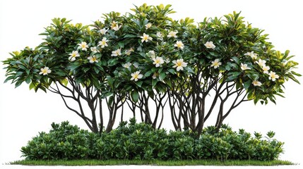 Poster - An isolated tropical bush flower tree on a white background with a clipping path: Stock Image