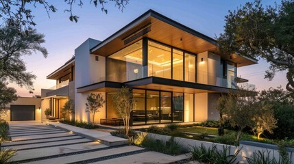 Poster - Modern flat roof house with sleek lines in a minimal architecture style