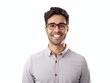 © Jira - Confident & Approachable: A young professional beams with genuine happiness, his warm smile and stylish glasses exuding confidence and approachability on a clean white background