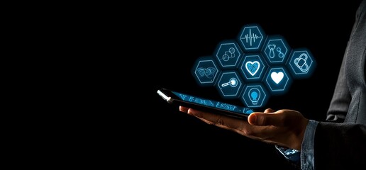 Aufkleber - An image of a businessman holding a medical icon and a connection in 3D