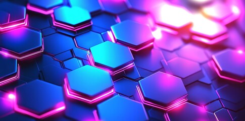 Poster - Hexagonal background pattern in blue and orange 3D rendered