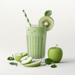 Sticker - Green smoothie with apple and kiwi slices, a healthy drink.