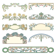 Canvas Print - PNG vintage flower ornament divider element set, transparent background