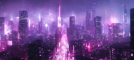 Wall Mural - A futuristic cityscape with interconnected holograms and neon-lit pathways