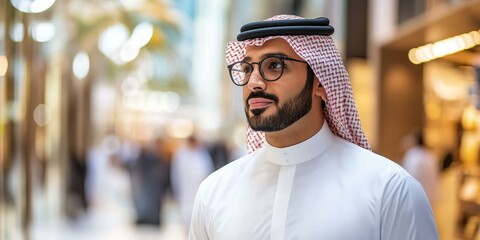 Man in traditional Arab clothing looking to the side.