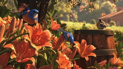 Wall Mural - A pair of bluebirds