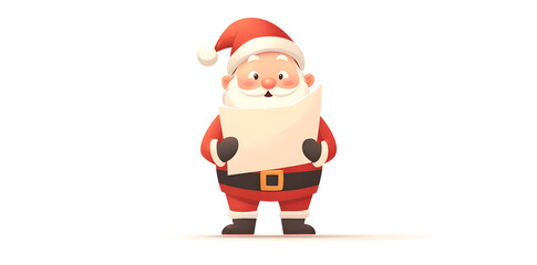 Sticker - Cartoon illustration of Santa Claus holding empty paper or wish list isolated on white background. Merry Christmas and Happy New Year. 