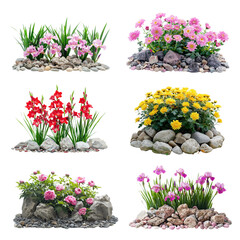 Canvas Print - PNG Rocky flower bed design element set, transparent background