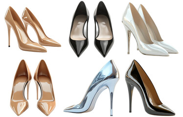 Wall Mural - collection of high-heeled shoes in various colors and styles isolated on transparent background