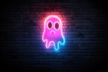 Poster - a spooky neon ghost sign glowing in the dark, providing a vibrant and eerie atmosphere with signific