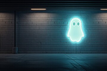 Poster - a spooky neon ghost sign glowing in the dark, providing a vibrant and eerie atmosphere with signific