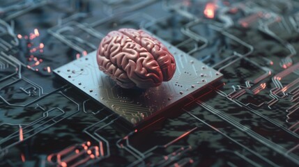 Poster - Human brain on a circuit board, symbolizing artificial intelligence.