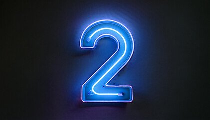 Image of glowing neon number 2 two, made from neon light. 3D rendering. Dark backdrop.