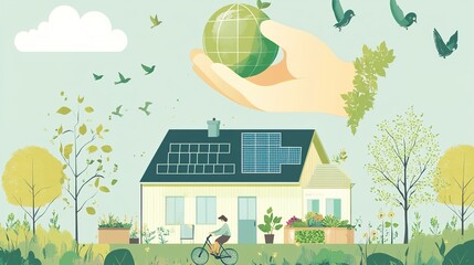 Sustainable living and environmental life with eco care outline concept, transparent background.illustration