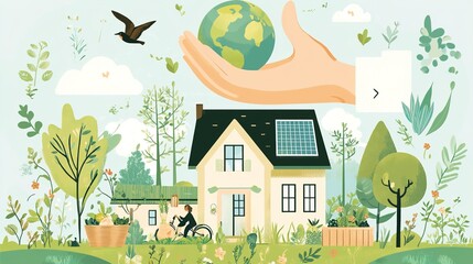 Sustainable living and environmental life with eco care outline concept, transparent background.illustration