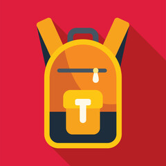 Poster - yellow school backpack standing on red background with long shadow, ideal for educational or travel 