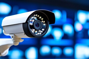 Modern Surveillance Camera System Overlooking Multiple Screens for Enhanced Security Monitoring