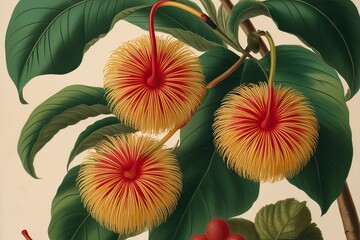 Vibrant Tropical Rambutan on Vintage Botanical Canvas