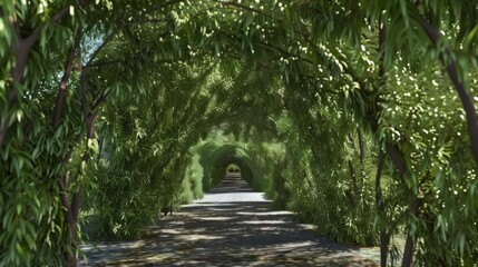 Wall Mural - Lush green foliage creates an archway over a path, inviting exploration.