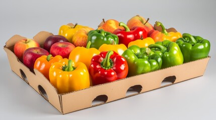 An empty cardboard box with clipping path for fruits and vegetables isolated on a white background: Stock Photo